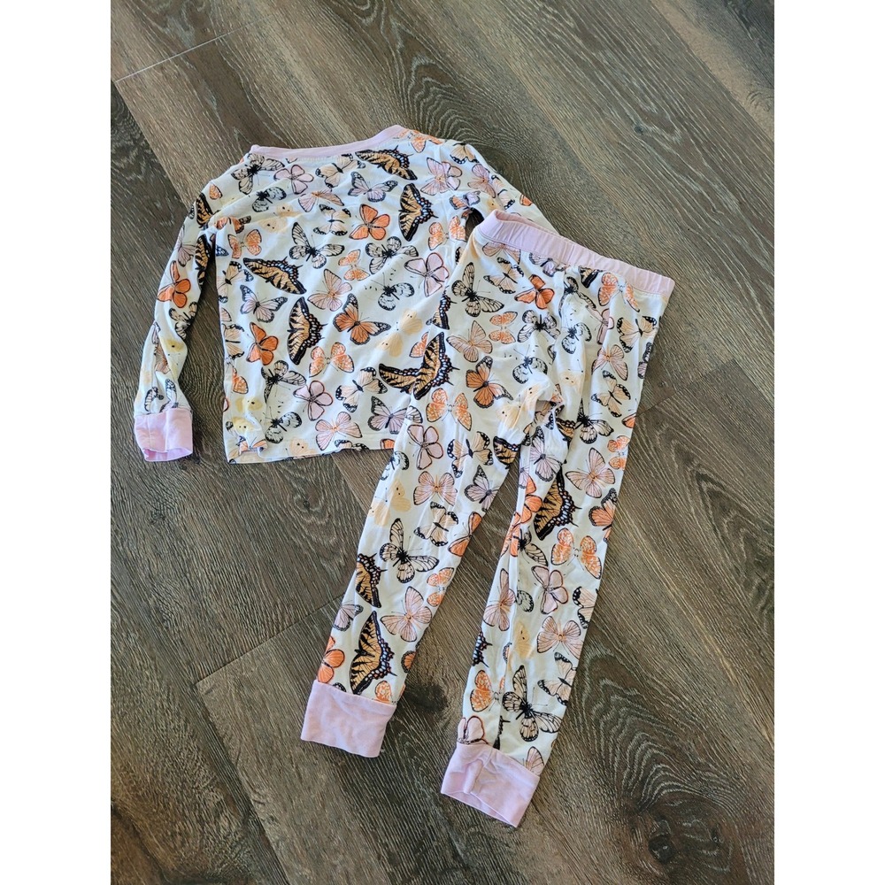 Miozing Girls Butterfly Print Pajama Set Pink Long Sleeve 2PC Size 3-4Y #2